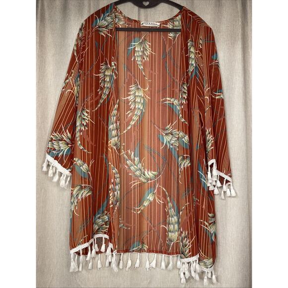Jon & Anna Contemporary Open Shawl/Swim Cover-up / Orange Floral/Stripes - Boho - Picture 1 of 4